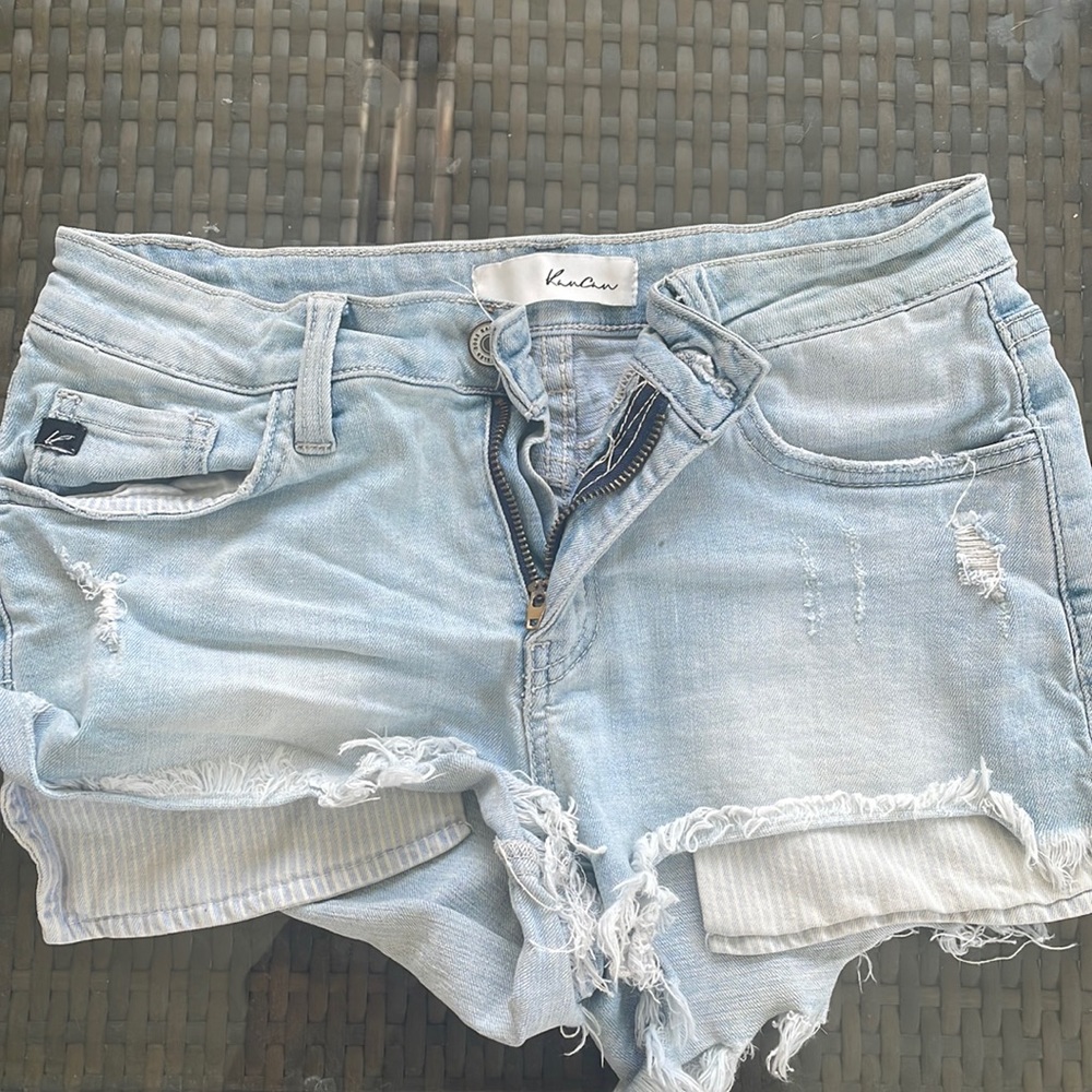 Denim shorts.